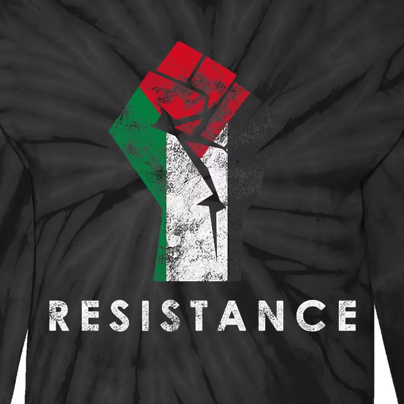 Raised Fist Palestine Flag Save Gaza Tie-Dye Long Sleeve Shirt