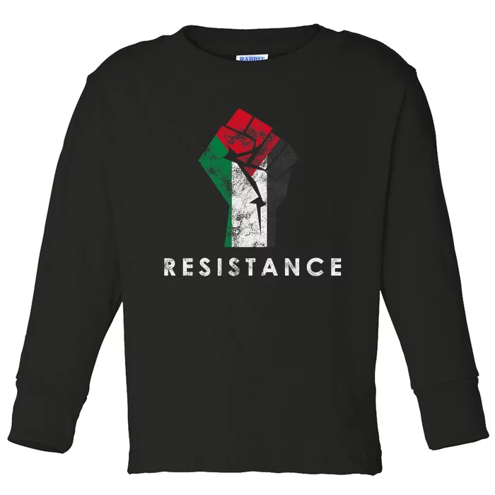 Raised Fist Palestine Flag Save Gaza Toddler Long Sleeve Shirt