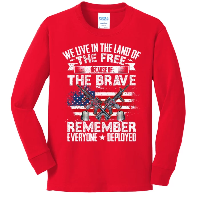 Red Friday Remember Everyone Deployed USA Flag Military Kids Long Sleeve Shirt