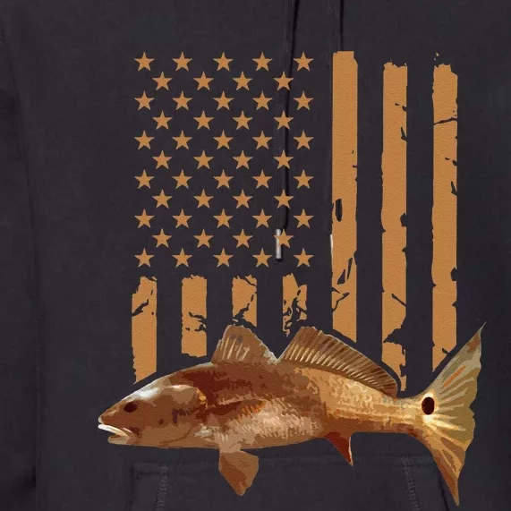 Redfish Fishing Red Drum Tailing Usa American Flag Fisherman Premium Hoodie