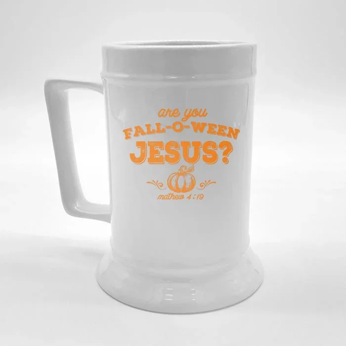 Retro Fall Religious Bible Matthew Are You Falloween Jesus Front & Back Beer Stein