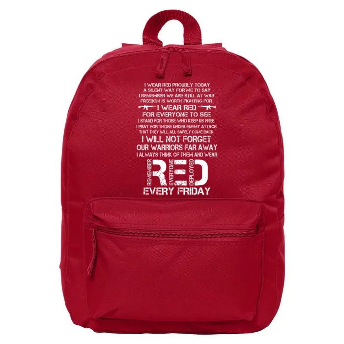 Red Friday Remember The Deployed Military Troops Poem 16 in Basic Backpack