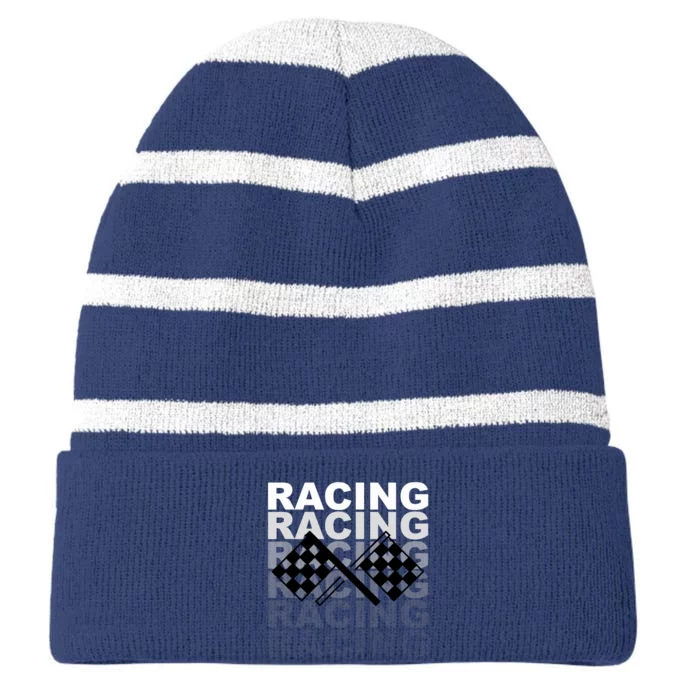 Racing For Race Car Parties Striped Beanie with Solid Band