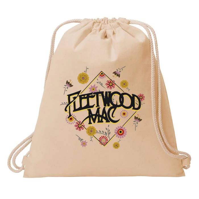 Retro Floral Rock Band Drawstring Bag