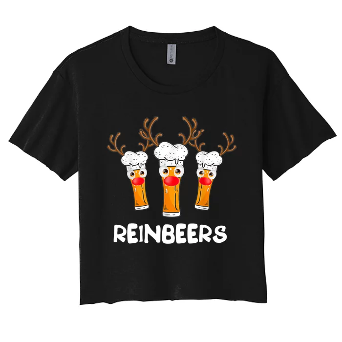 Reinbeers Funny Reindeer Beer Christmas Drinking Xmas Gift TShirt Women's Crop Top Tee