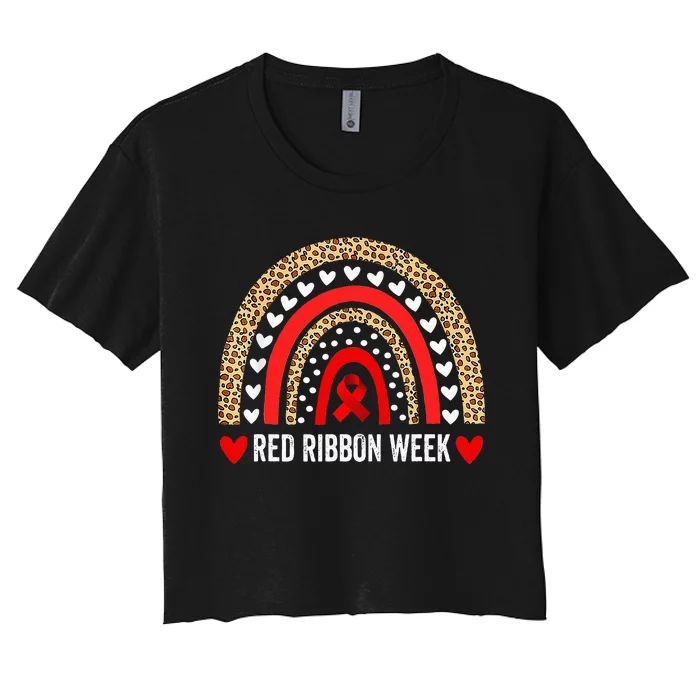 Red For Red Ribbon Week Awareness Rainbow Women's Crop Top Tee