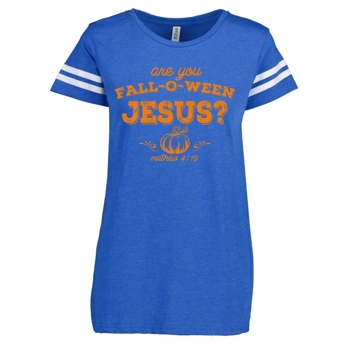 Retro Fall Religious Bible Matthew Are You Falloween Jesus Enza Ladies Jersey Football T-Shirt