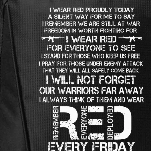 Red Friday Remember The Deployed Military Troops Poem City Backpack