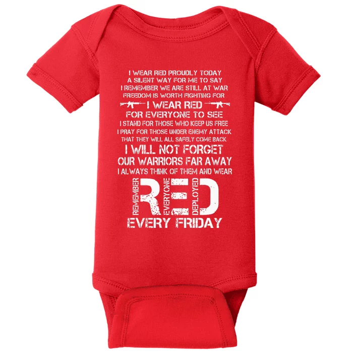 Red Friday Remember The Deployed Military Troops Poem Baby Bodysuit