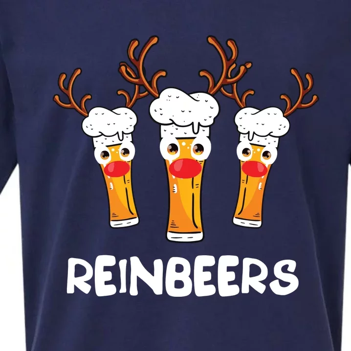 Reinbeers Funny Reindeer Beer Christmas Drinking Xmas Gift Sueded Cloud Jersey T-Shirt