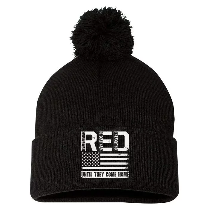 Red Friday Remember Everyone Deployed Retro Us Ar.My Military Pom Pom 12in Knit Beanie