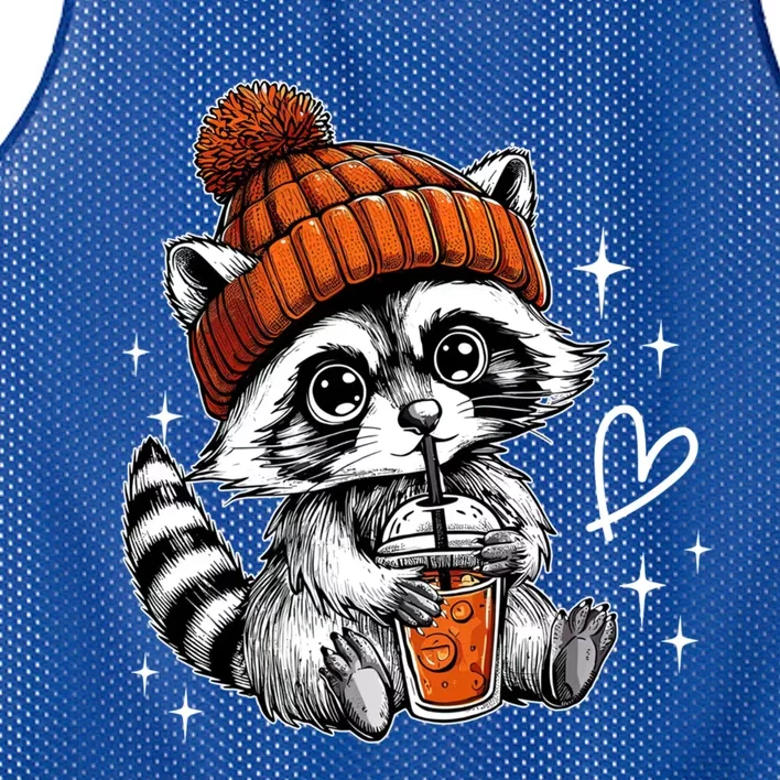 Retro Fall Racoon Coffee Feral Racoon Pumpkin Autumn Y Gift Mesh Reversible Basketball Jersey Tank