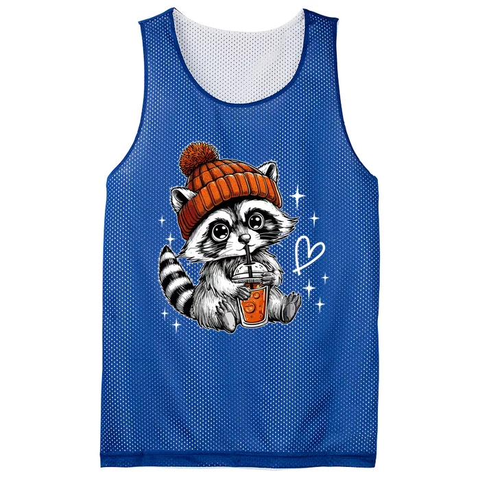 Retro Fall Racoon Coffee Feral Racoon Pumpkin Autumn Y Gift Mesh Reversible Basketball Jersey Tank