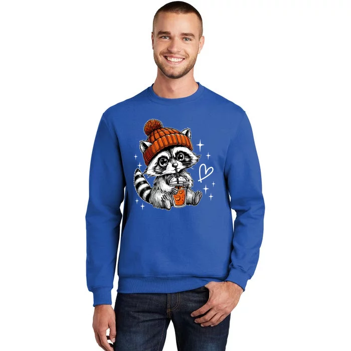 Retro Fall Racoon Coffee Feral Racoon Pumpkin Autumn Y Gift Tall Sweatshirt