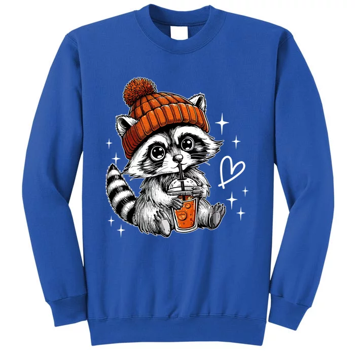 Retro Fall Racoon Coffee Feral Racoon Pumpkin Autumn Y Gift Tall Sweatshirt