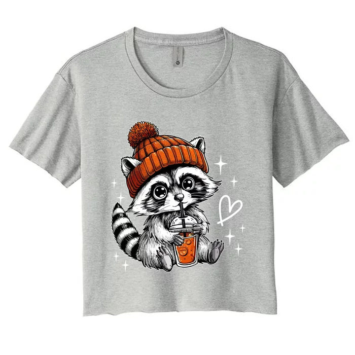 Retro Fall Racoon Coffee Feral Racoon Pumpkin Autumn Y Gift Women's Crop Top Tee