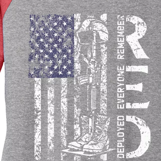 RED Friday Remember Everyone Deployed Retro US Army Military Women's Tri-Blend 3/4-Sleeve Raglan Shirt