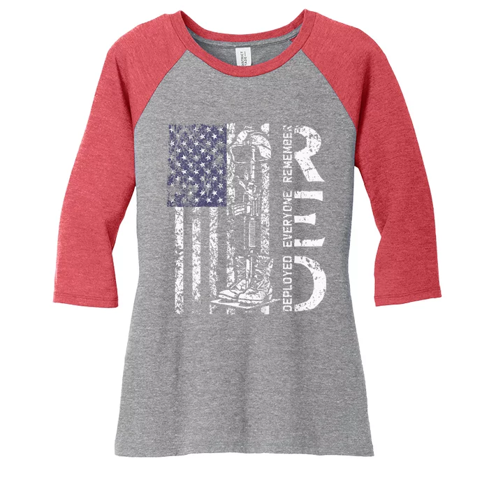 RED Friday Remember Everyone Deployed Retro US Army Military Women's Tri-Blend 3/4-Sleeve Raglan Shirt