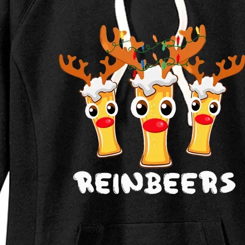 Reinbeers Funny Reindeer Beer Christmas Drinking Xmas Pajama Women's Fleece Hoodie