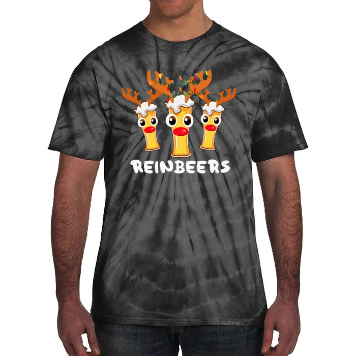 Reinbeers Funny Reindeer Beer Christmas Drinking Xmas Pajama Tie-Dye T-Shirt