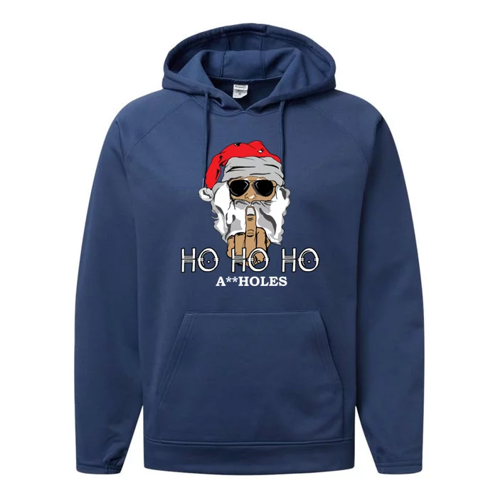 Rude Funny Santa Ugly Sweater Performance Fleece Hoodie