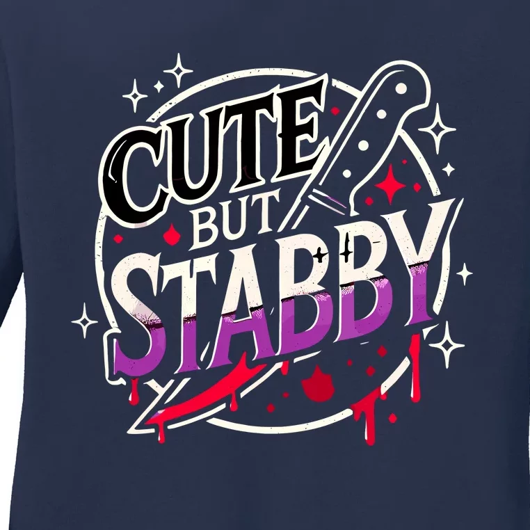 Retro Funny Scary Cute But Stabby Spooky Hallowen Dark Humor Ladies Long Sleeve Shirt