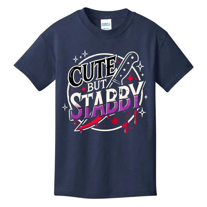 Retro Funny Scary Cute But Stabby Spooky Hallowen Dark Humor Kids T-Shirt