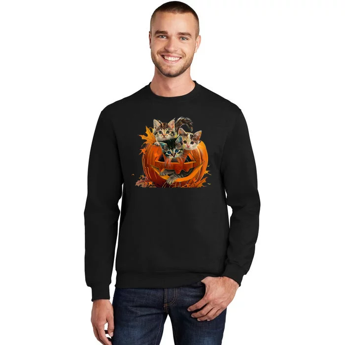 Retro Floral Spooky Season Vintage 90s Cat Pumpkin Halloween Sweatshirt