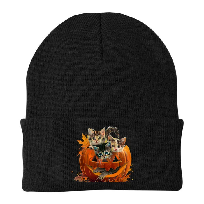 Retro Floral Spooky Season Vintage 90s Cat Pumpkin Halloween Knit Cap Winter Beanie