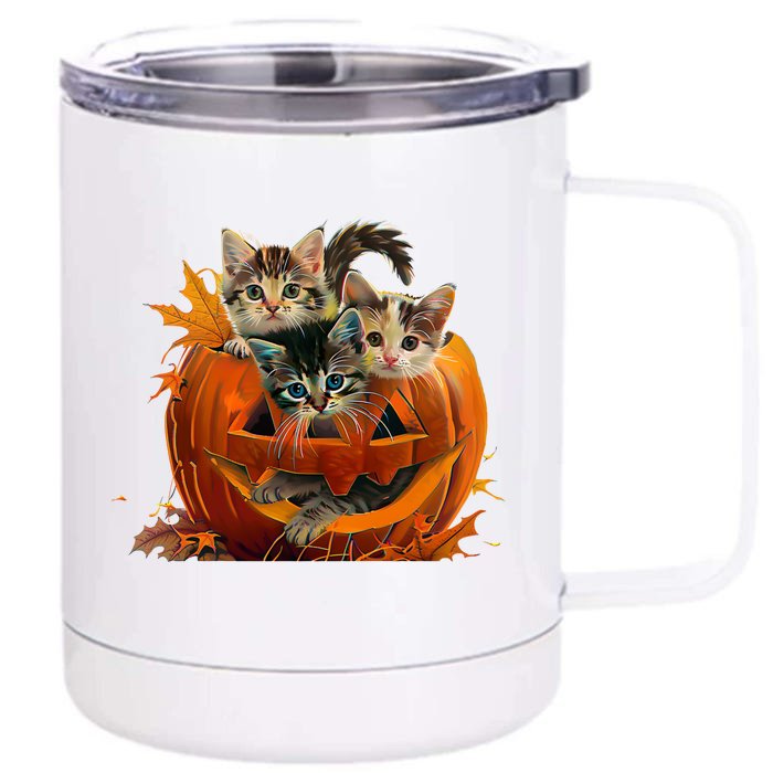 Retro Floral Spooky Season Vintage 90s Cat Pumpkin Halloween Front & Back 12oz Stainless Steel Tumbler Cup