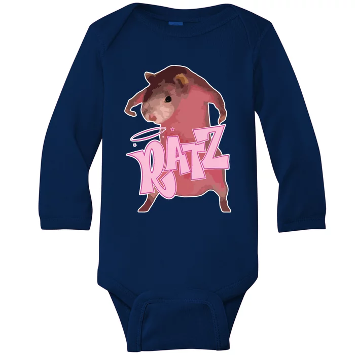 Ratz Funny Saying Rats Humor Mouse Cute Pink Rat Cool Meme Baby Long Sleeve Bodysuit