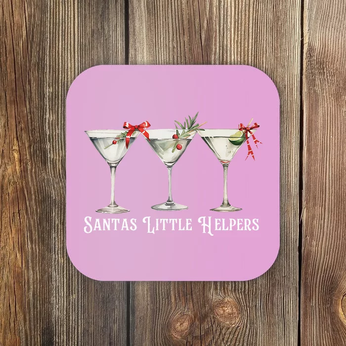 Retro Funny SantaS Little Helper Martini Merry Christmas Coaster