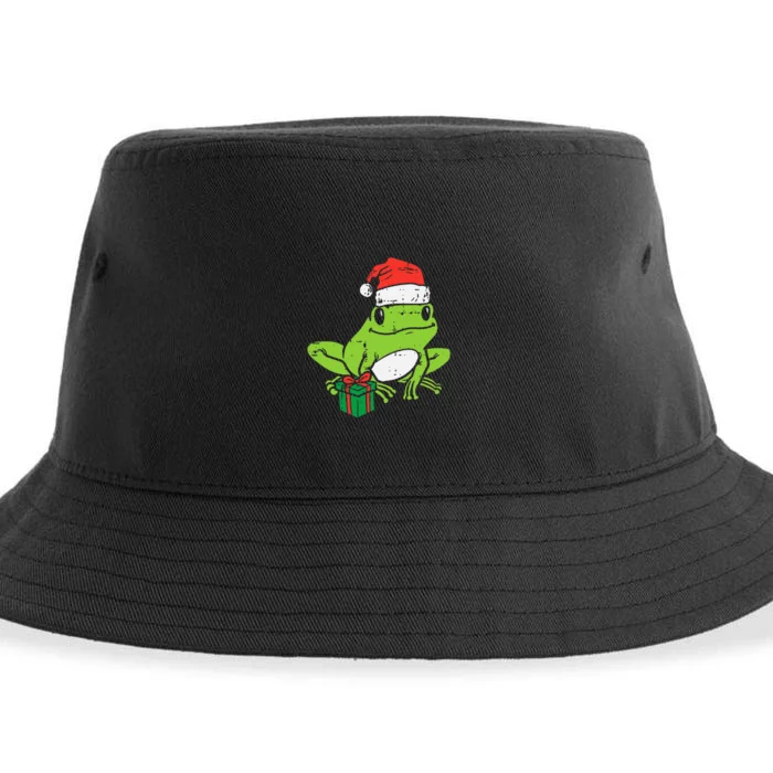 retro Frog Santa Funny Animal Christmas Sustainable Bucket Hat