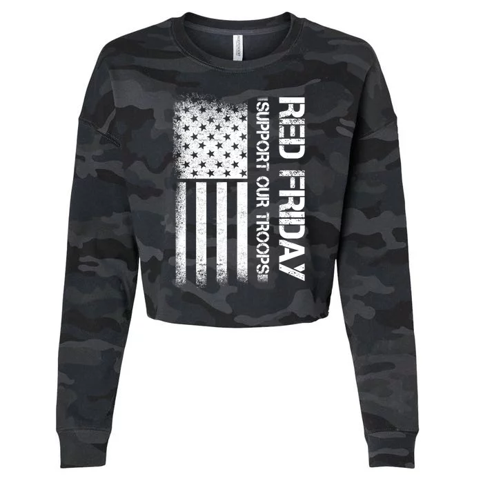 Red Friday Support Our Troops Veterans Tribute Cropped Pullover Crew