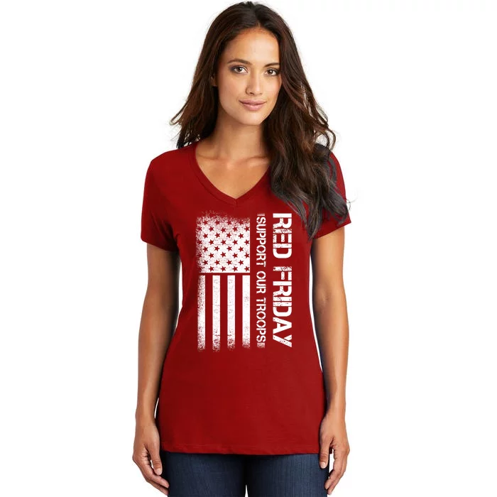 Red Friday Support Our Troops Veterans Tribute Women's V-Neck T-Shirt