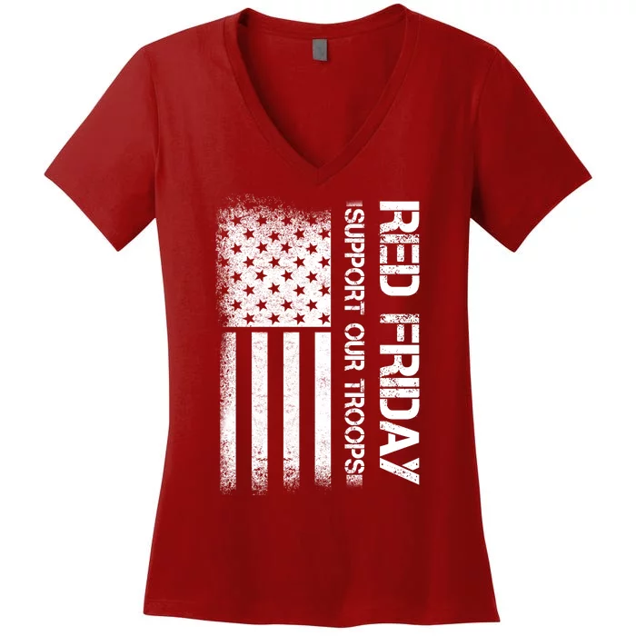 Red Friday Support Our Troops Veterans Tribute Women's V-Neck T-Shirt