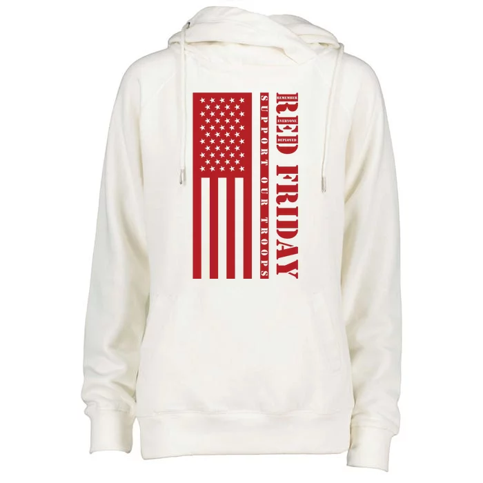 RED Friday Support Our Troops Remember Everyone Deployed Womens Funnel Neck Pullover Hood