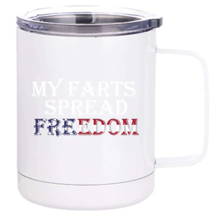 Redneck Farts Spread Freedom Country Joke Usa Flag Humor Gift Front & Back 12oz Stainless Steel Tumbler Cup