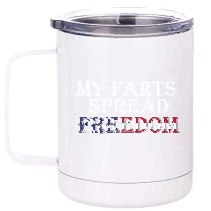 Redneck Farts Spread Freedom Country Joke Usa Flag Humor Gift Front & Back 12oz Stainless Steel Tumbler Cup