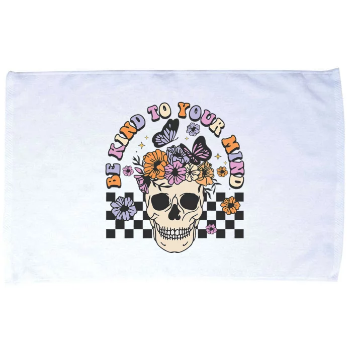 Retro Floral Skull Be Kind to Your Mind Awareness Microfiber Hand Towel