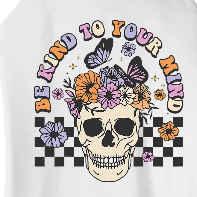 Retro Floral Skull Be Kind to Your Mind Awareness Women’s Perfect Tri Rocker Tank