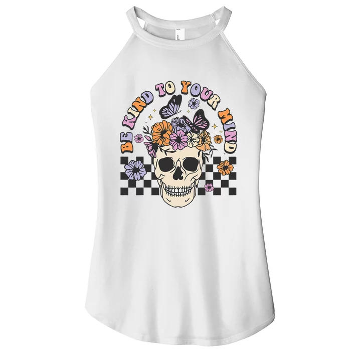 Retro Floral Skull Be Kind to Your Mind Awareness Women’s Perfect Tri Rocker Tank