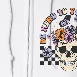 Retro Floral Skull Be Kind to Your Mind Awareness Full Zip Hoodie