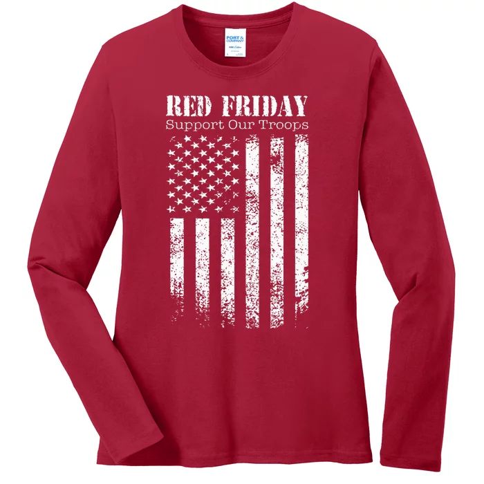 Red Friday Support Our Troops Military Memorial Day Ladies Long Sleeve Shirt