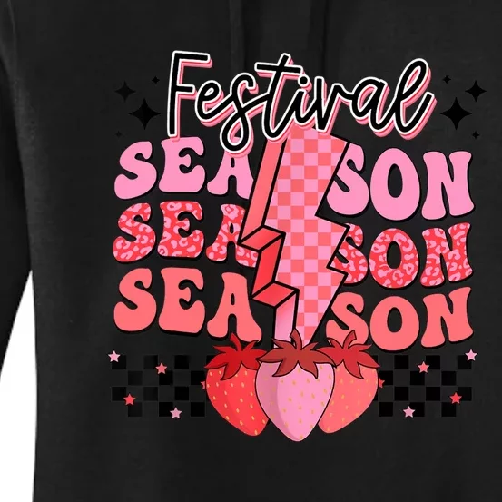 Retro Festival Season Strawberry Checkered Lightning Summer Women's Pullover Hoodie