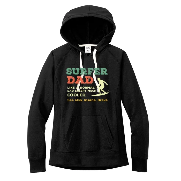 Retro Father Surfing Vintage Surfer Dad Beach 1970s Surf Gift Women's Fleece Hoodie