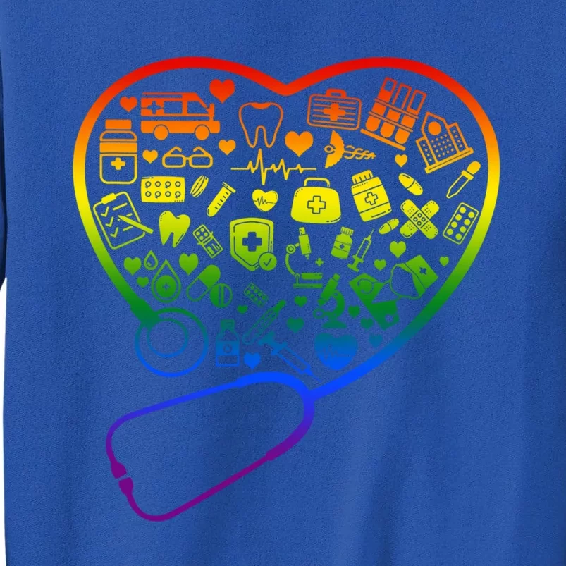 Rainbow Flag Stethoscope Heart Nurse Doctor Lgbt Ally Pride Funny Gift Tall Sweatshirt