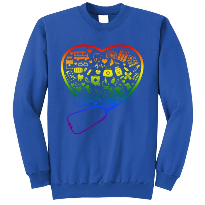 Rainbow Flag Stethoscope Heart Nurse Doctor Lgbt Ally Pride Funny Gift Tall Sweatshirt