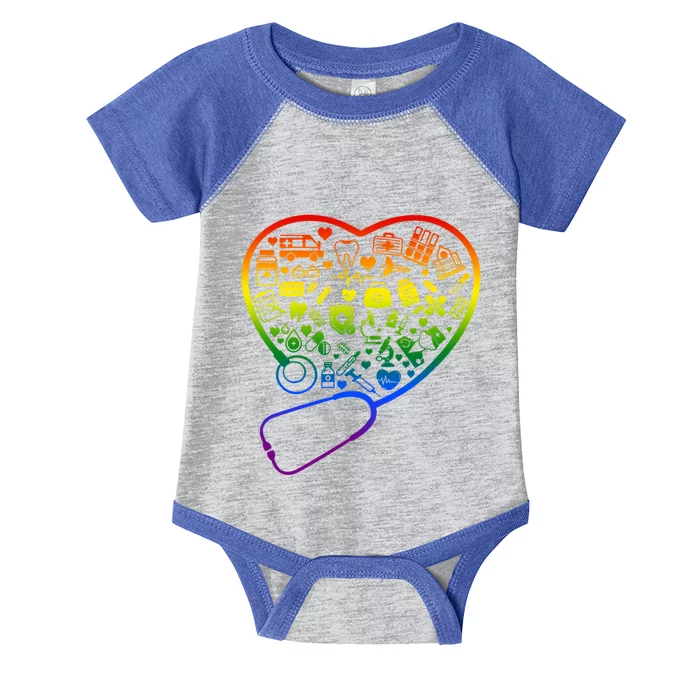 Rainbow Flag Stethoscope Heart Nurse Doctor Lgbt Ally Pride Gift Infant Baby Jersey Bodysuit