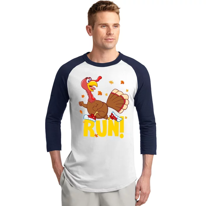 Run! Funny Thanksgiving Running 5k Race Turkey Trot Squad Funny Gift Baseball Sleeve Shirt